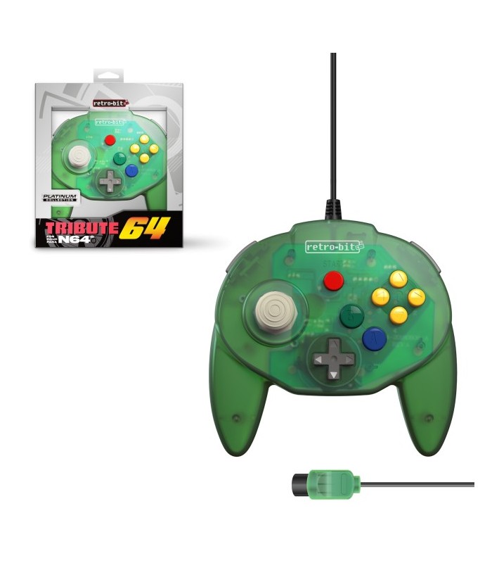 Mando Nintendo 64 Tribute64 verde - de cables retro