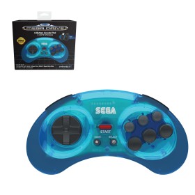 Mando inalámbrico Sega Megadrive + USB 8 botones azul transparente