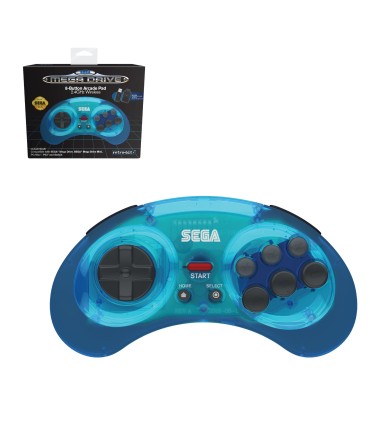 Mando inalámbrico Sega Megadrive + USB 8 botones azul transparente