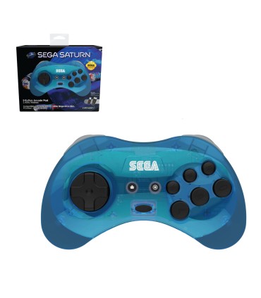 Mando inalámbrico Sega Saturn + USB 8 botones azul transparente