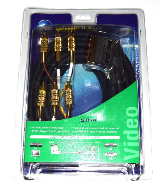 Cable euroconector AV (6 RCA) estéreo estándar Premium (entrada/salida)