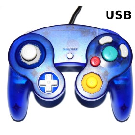 Mando tipo Gamecube USB azul oscuro transparente