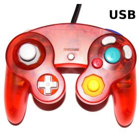 Mando tipo Gamecube USB rojo transparente