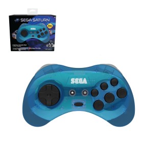Mando inalámbrico Sega Saturn + USB 8 botones azul transparente