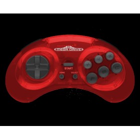 Mando inalámbrico Sega Megadrive + USB 8 botones rojo transparente