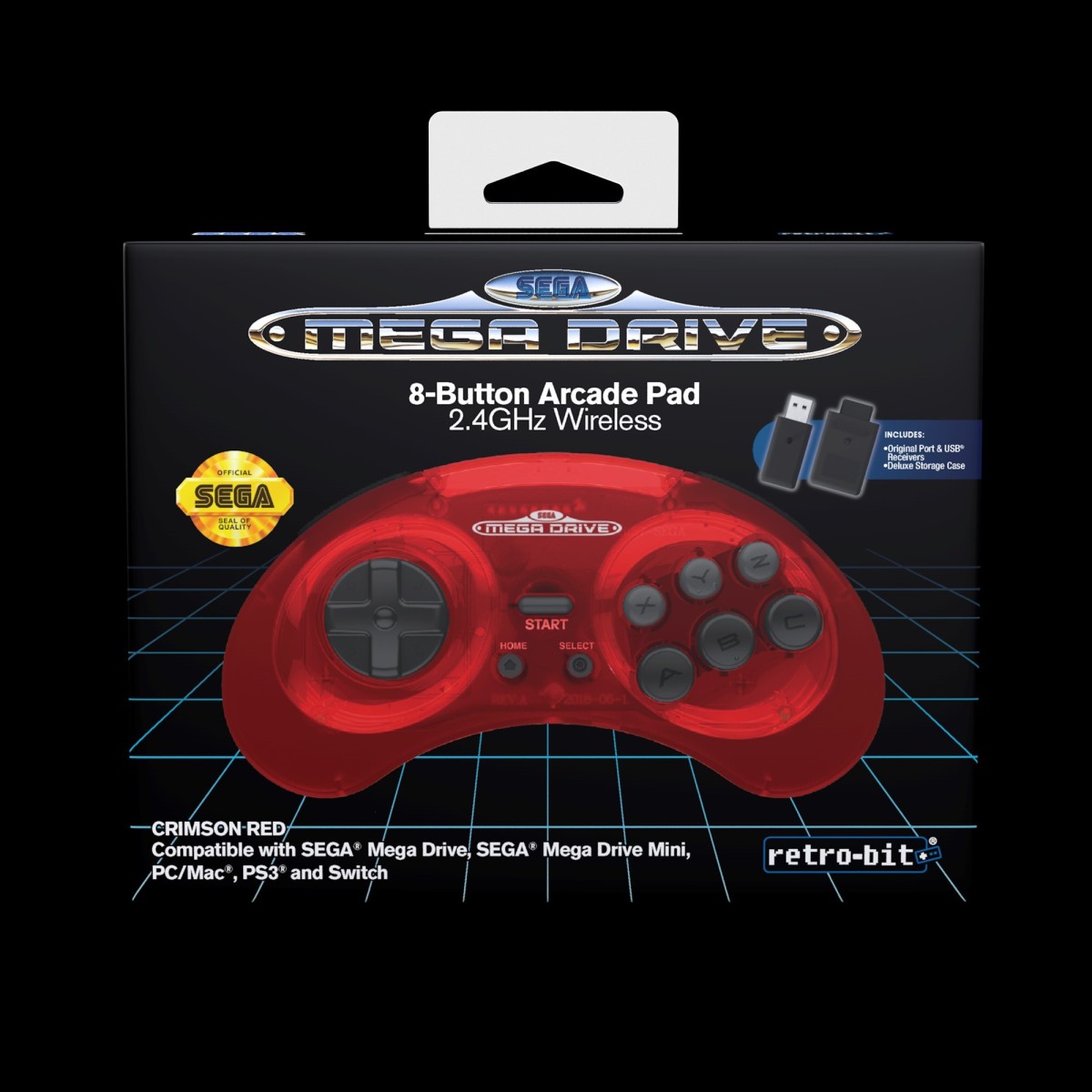 Mando inalámbrico Sega Megadrive + USB 8 botones rojo transparente