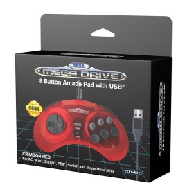 Mando USB Sega Megadrive 8 botones rojo transparente (licenciado)