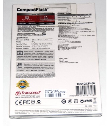 Tarjeta Compact Flash 64Gb.