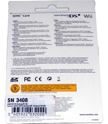 Tarjeta SD 8Gb. Sandisk Wii DSi licenciada (nueva)